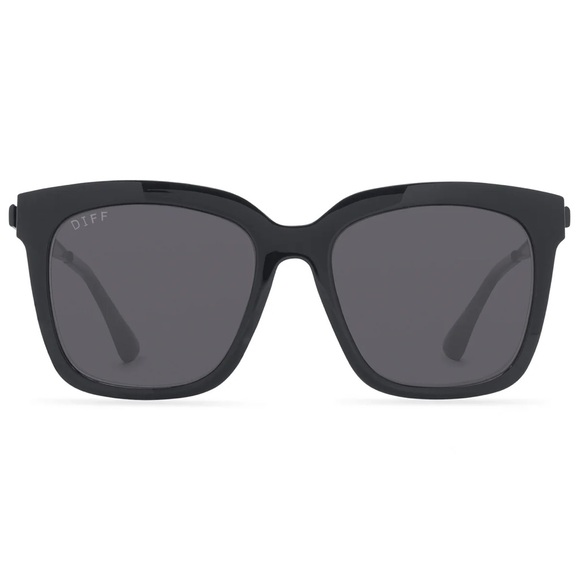 DIFF Hailey Sunglasses Shiny Black Frames Grey Lenses Square NWT - Picture 12 of 12